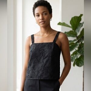 Banana Republic Black Textured Square-Neck Tank Women boho resortwear lined NWOT